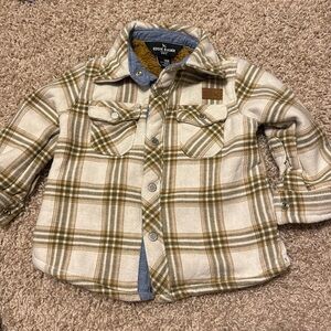 Eddie Bauer Kid Brown Plaid Snap Closure Fleece Jacket, Faux Fur Lining Size 18M